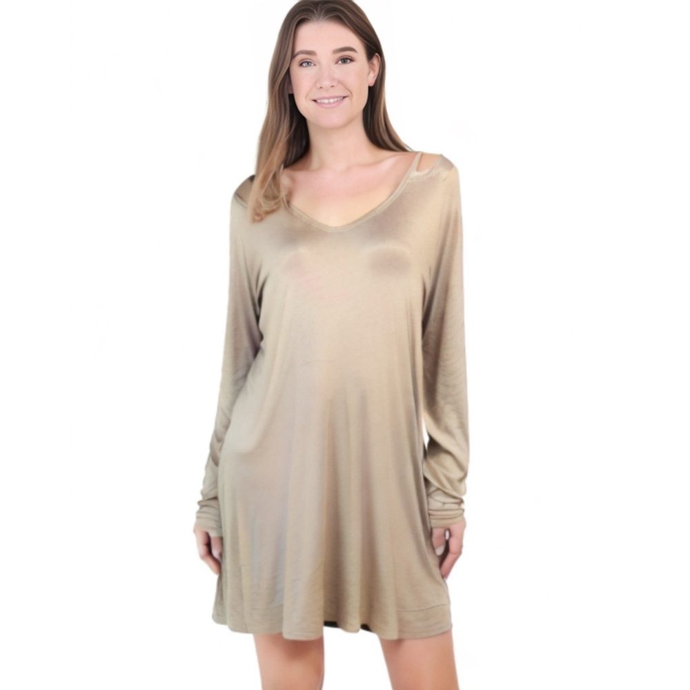 ninexis Beige Long Sleeve Open Shoulder Dress Medium NWT